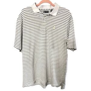 IZOD Mens Large Golf Polo Shirt White Black Stripes Short Sleeve cotton blend
